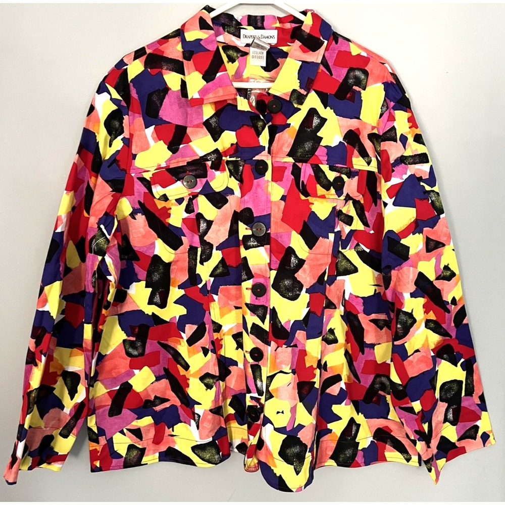 Draper's & Damon's Jacket Womens 2X Colorful Abstract Button Front Cotton Blend